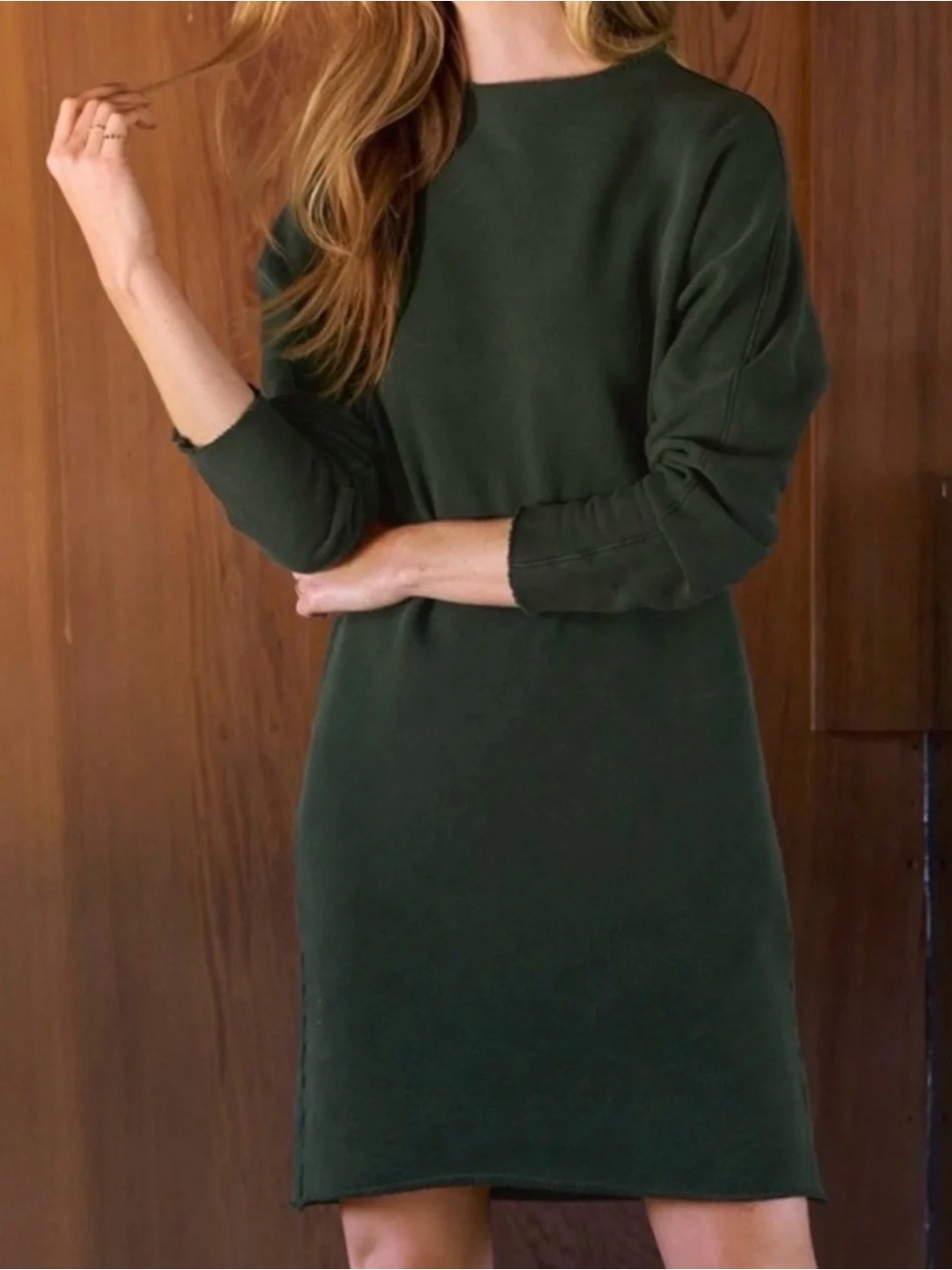 Frank & Eileen Tee Lab Izzie Triple Fleece Funnel Neck Sweatshirt Dress Green M